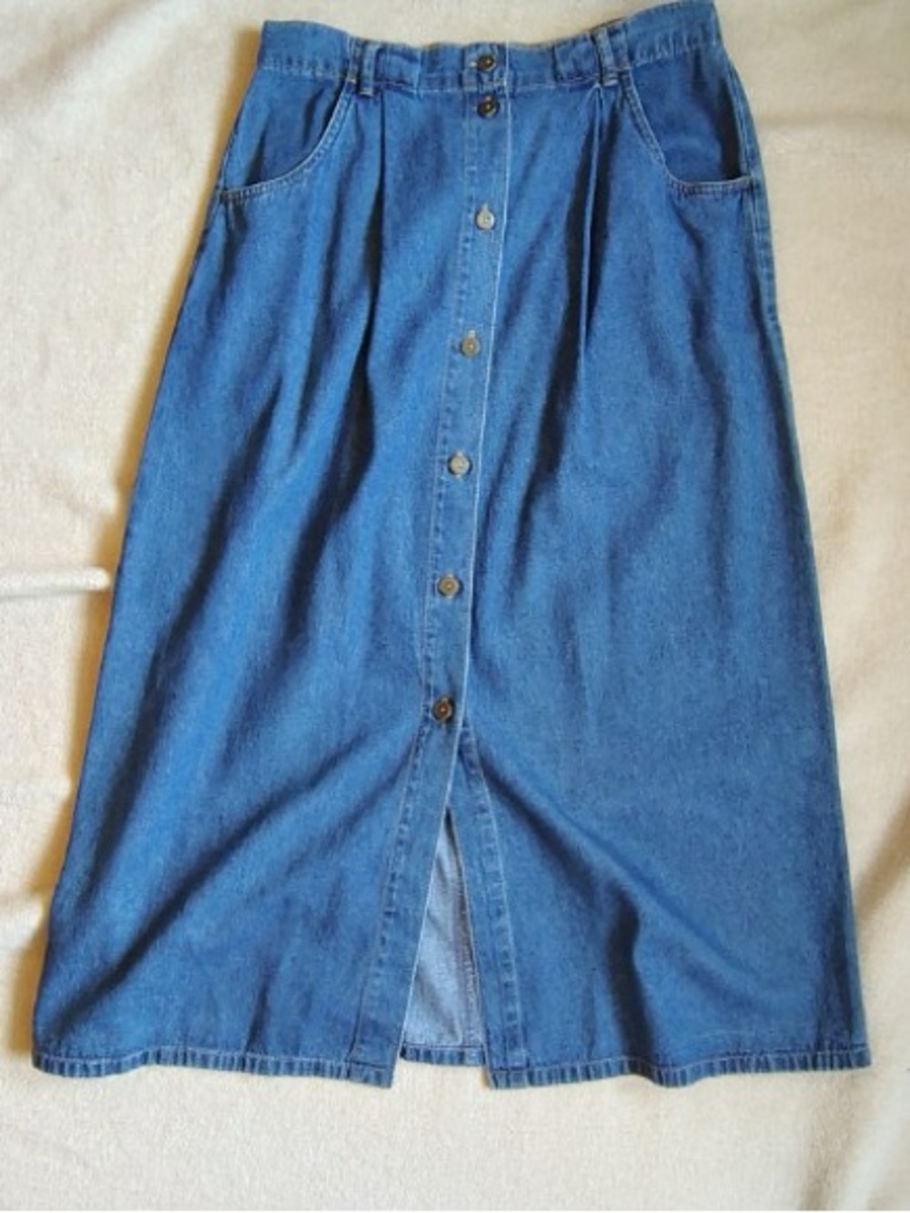 VTG 90s Button Front A Line Denim Midi Skirt Sz 10 Cottage Prairie Western Folk